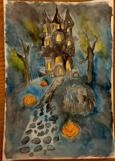 A Halloween-themed haunted mansion, drawn completely from the start with my own vision.