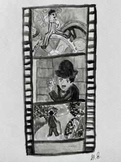Charlie Chaplin film roll with various scenes from his movies