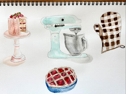 Baking related items, seen this from a watercolor tutorial book