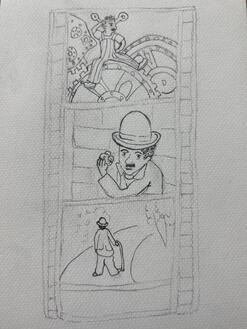 Sketch of my Charlie Chaplin film roll painting