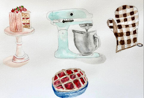 Baking related items, seen this from a watercolor tutorial book